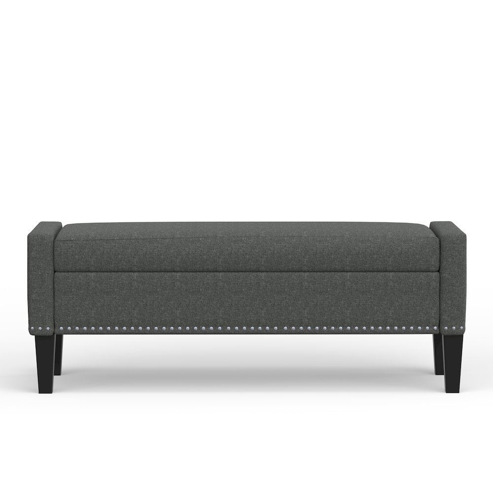 51.25" Storage Bench with Truncated Arms + Nailhead Trim - Dark Gray. Picture 3