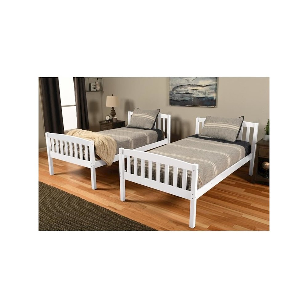 Claire Twin Wood Bunk Bed with Tray in White-Mattresses Not Included. Picture 4