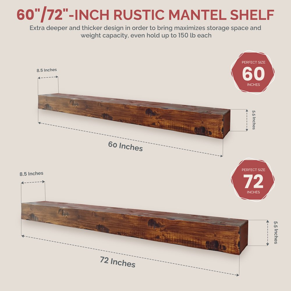 72" Rustic Fireplace Mantel Shelf. Picture 3
