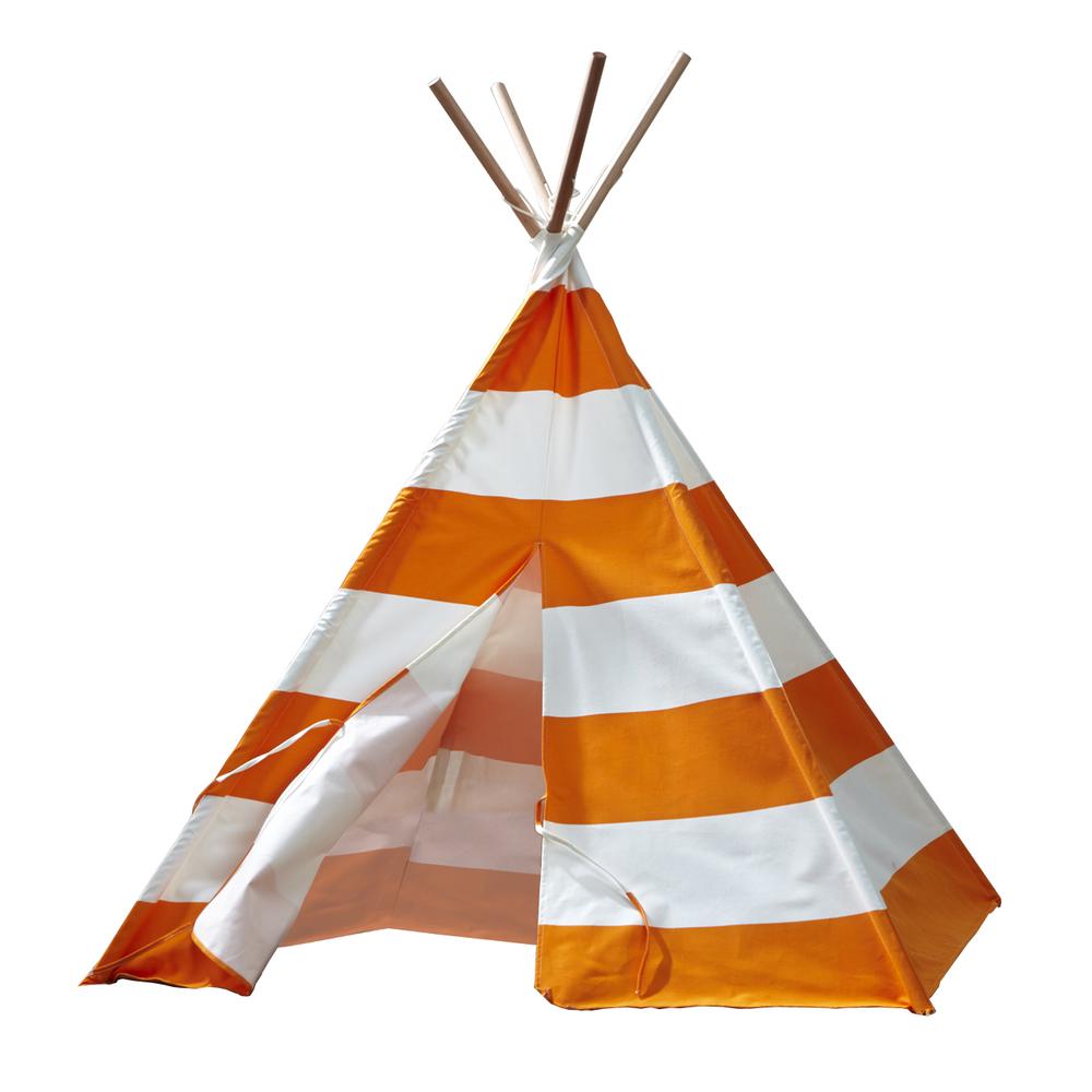 Children’s Teepee, Orange With White Stripes. Picture 1