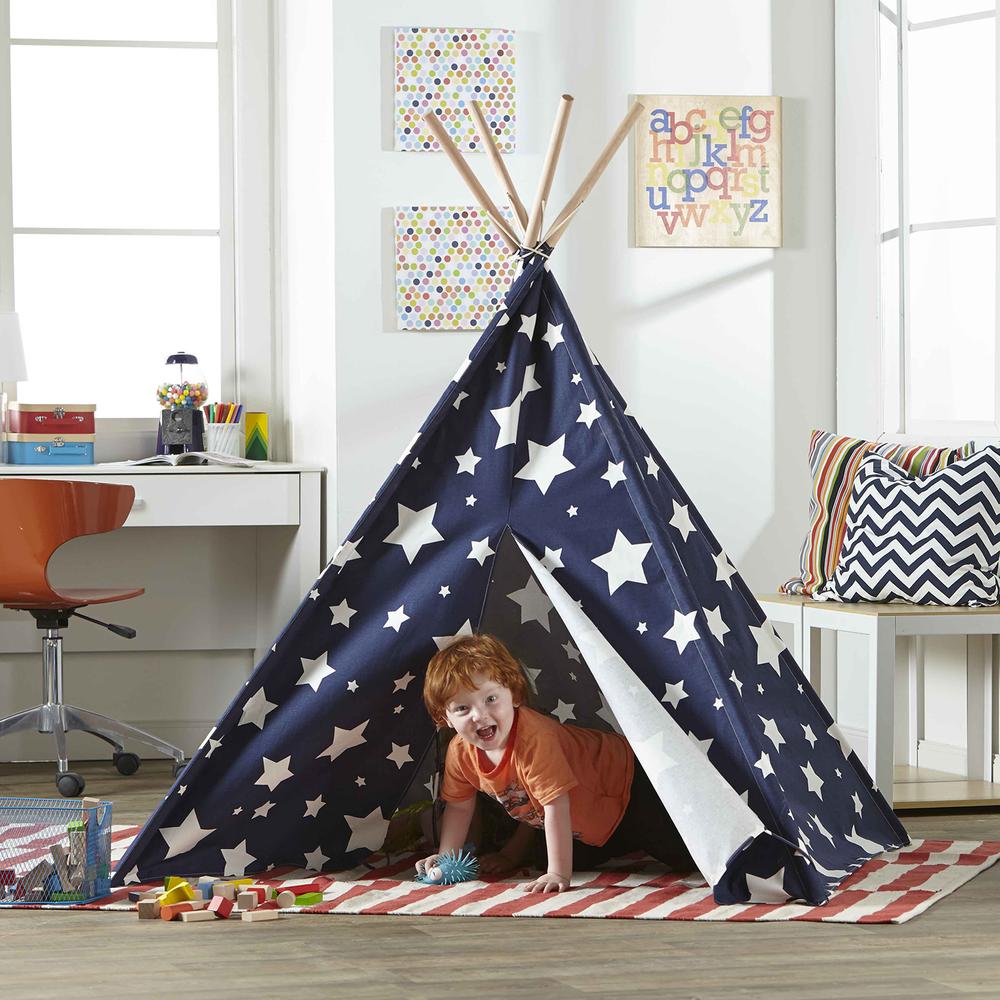 Children’s Teepee, Blue With White Stars. Picture 4