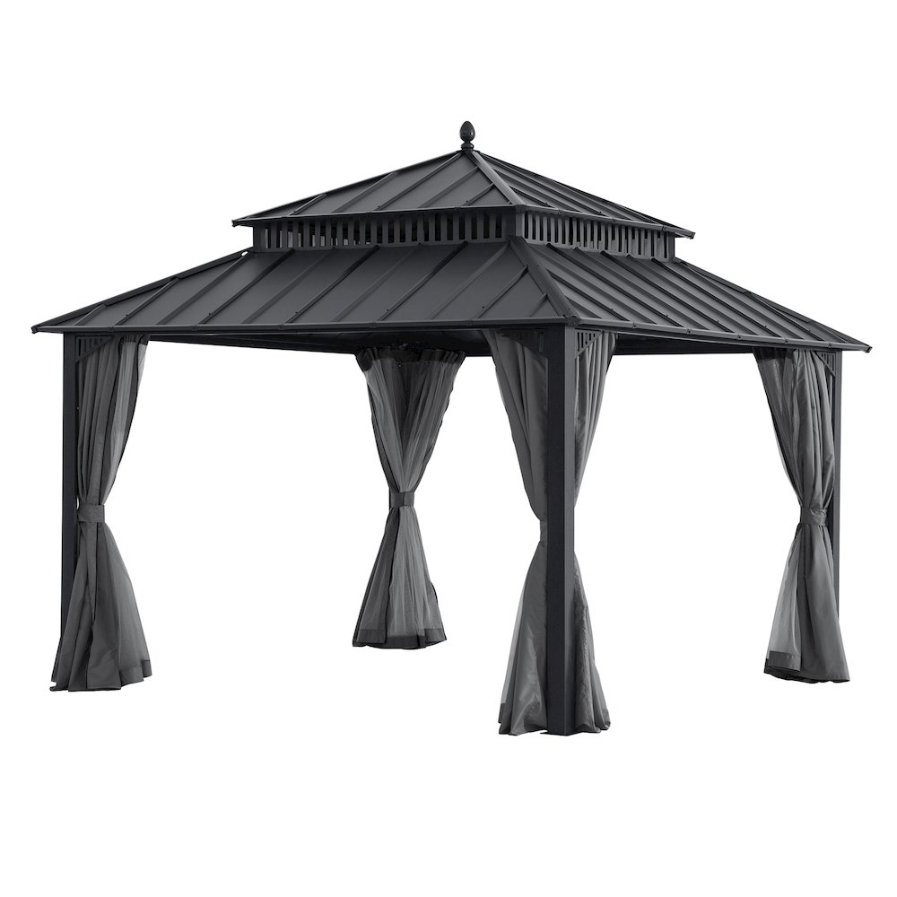 12 ft x 12 ft Aluminum Frame Steel Double Roof Hardtop Rectangular Gazebo. Picture 1