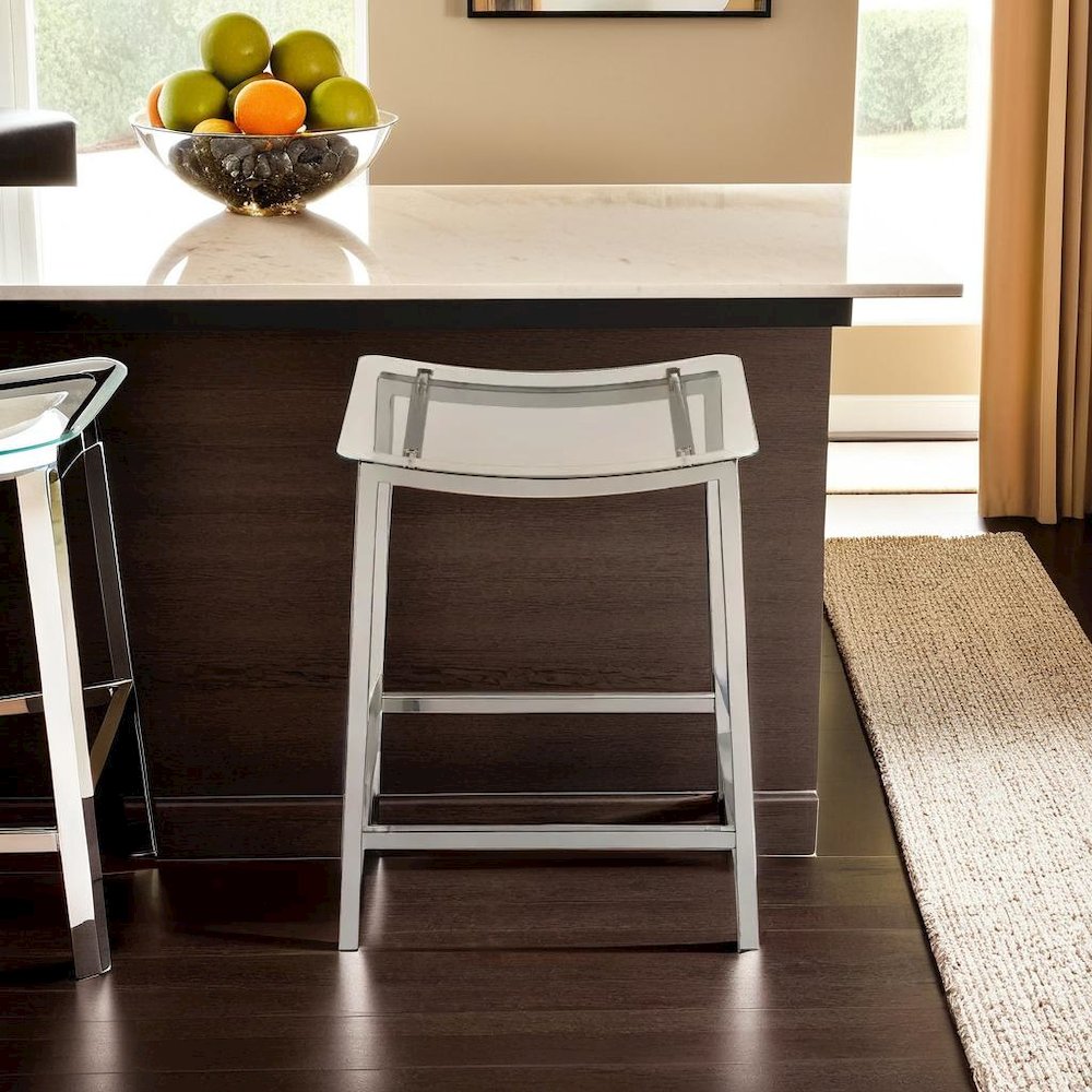 Stylish Clear Acrylic Backless Counter Height Bar Stools in Chrome Finish. Picture 4