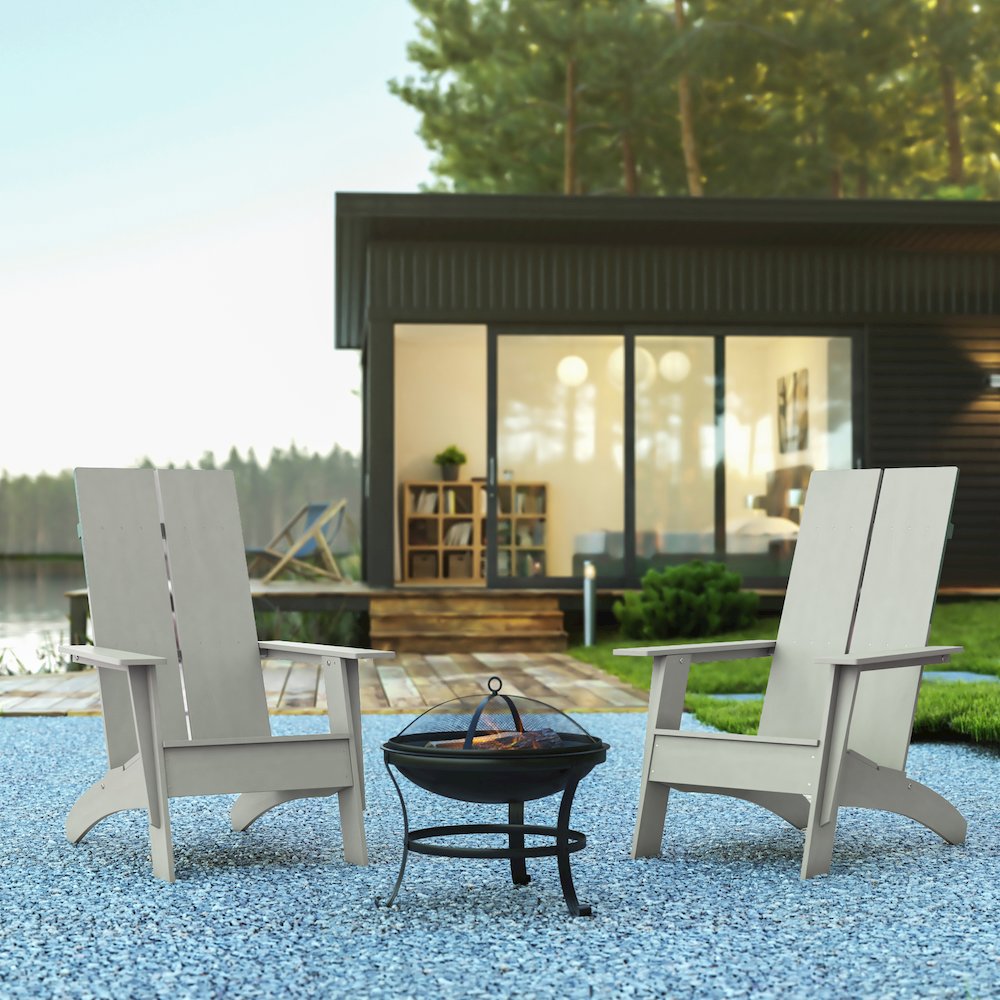 Modern All-Weather Poly Resin Wood Adirondack Chair in Gray. Picture 2