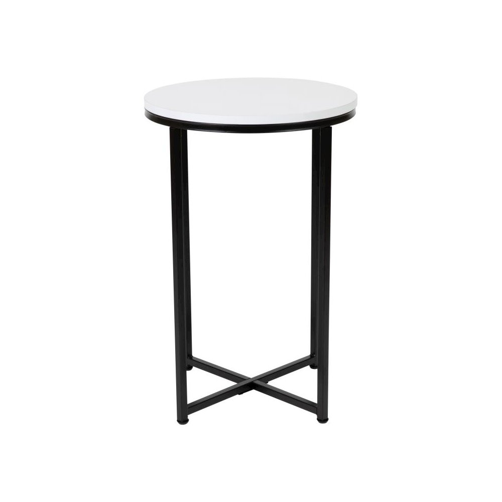 End Table - Modern White Finish Accent Table with Crisscross Matte Black Frame. Picture 1