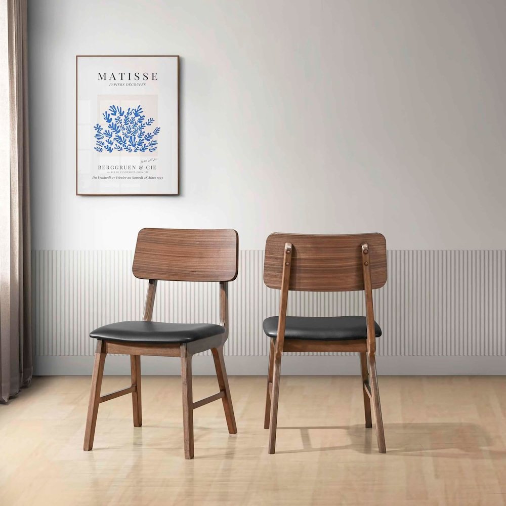 Thea Wood Back Side Chair with Black Seat (Set of 2), Walnut. Picture 8