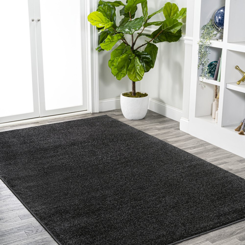 Haze Solid Low Pile Area Rug Black. Picture 16