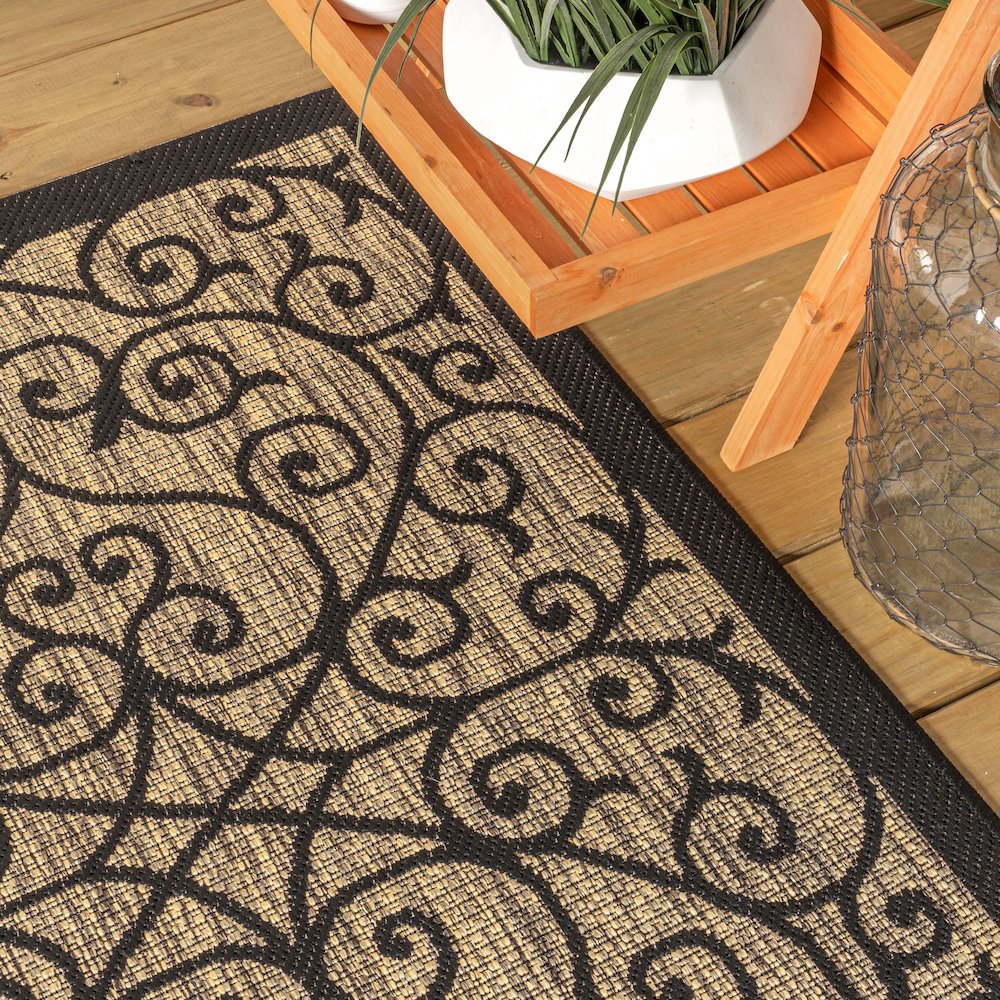 Madrid Vintage Filigree Textured Weave Indoor/Outdoor Area Rug. Picture 2