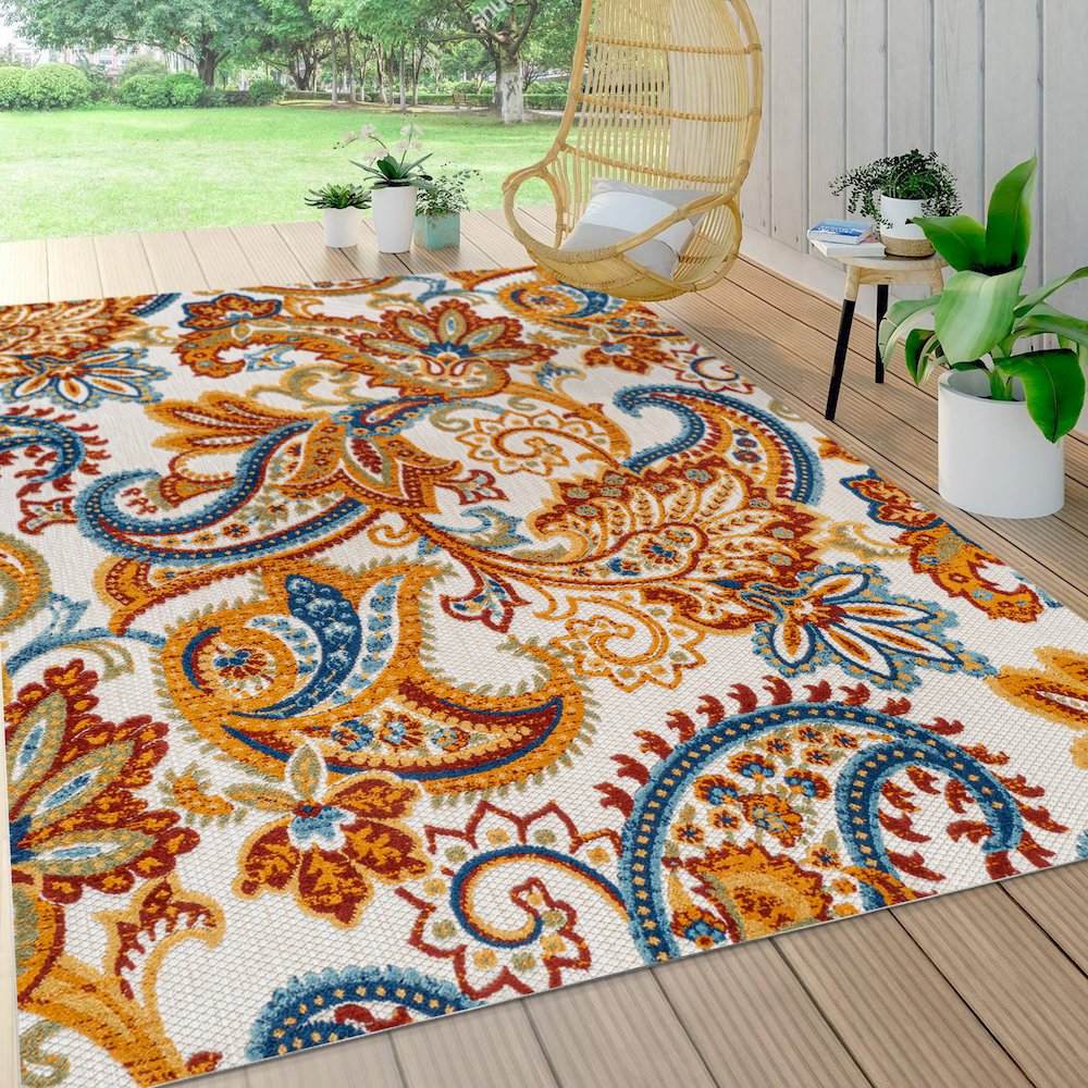 Gordes Paisley High-Low Indoor/Outdoor Area Rug. Picture 5