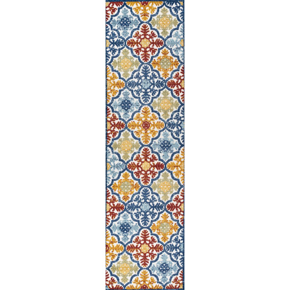 Cassis Ornate Ogee Trellis High-Low Indoor/Outdoor Area Rug. Picture 1