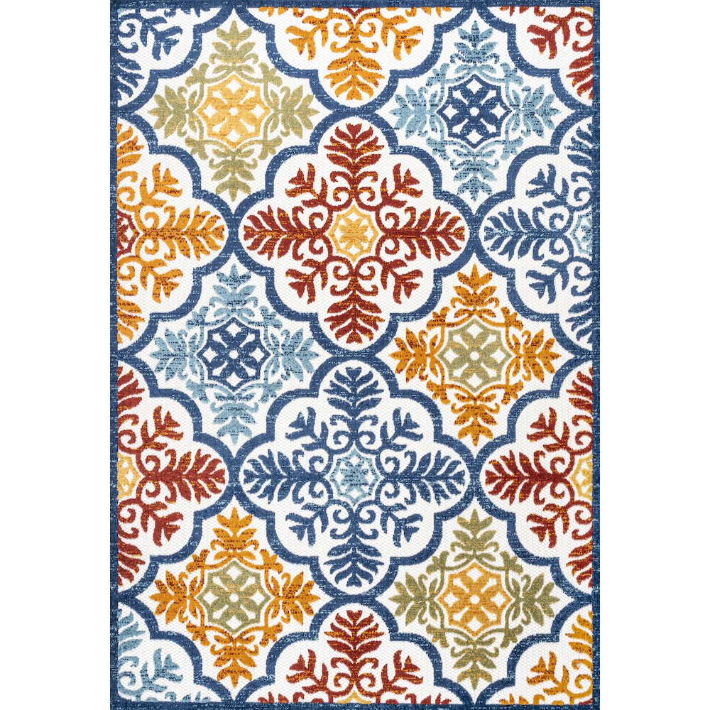 Cassis Ornate Ogee Trellis High-Low Indoor/Outdoor Area Rug. Picture 1