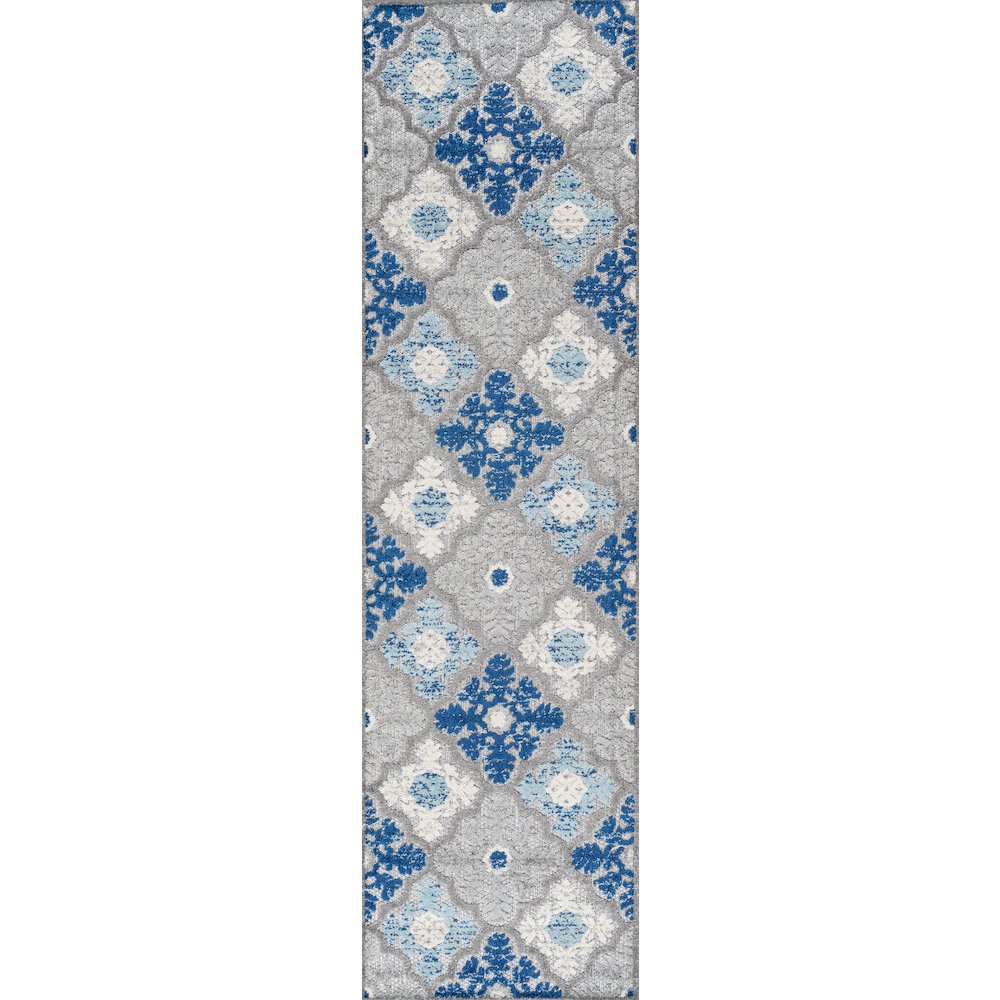 Cassis Ornate Ogee Trellis High-Low Indoor/Outdoor Area Rug. Picture 1