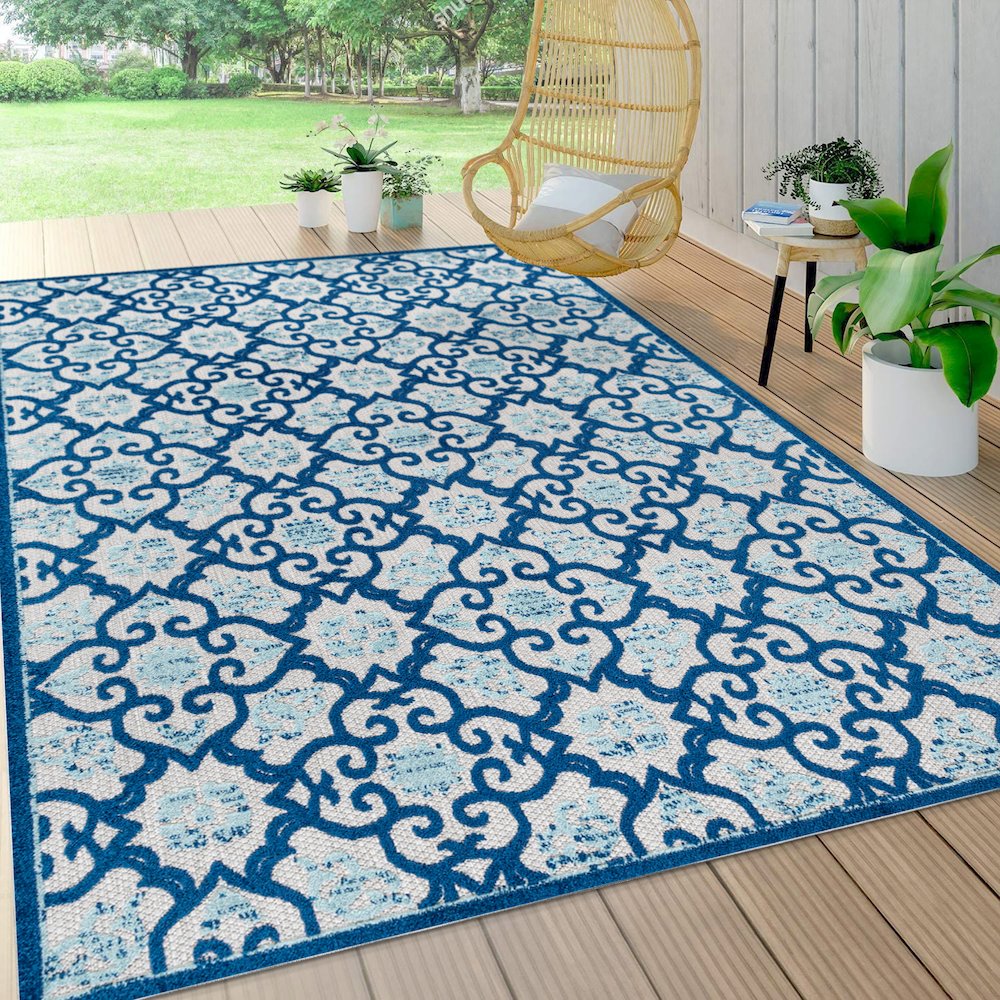 Gallia Tile Trellis High-Low Indoor/Outdoor Area Rug. Picture 5
