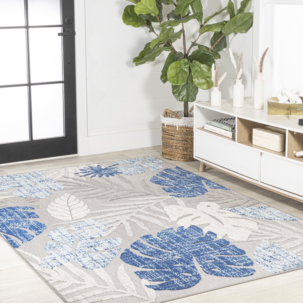 Monstera Tropical Leaf High-Low Indoor/Outdoor Area Rug. Picture 5