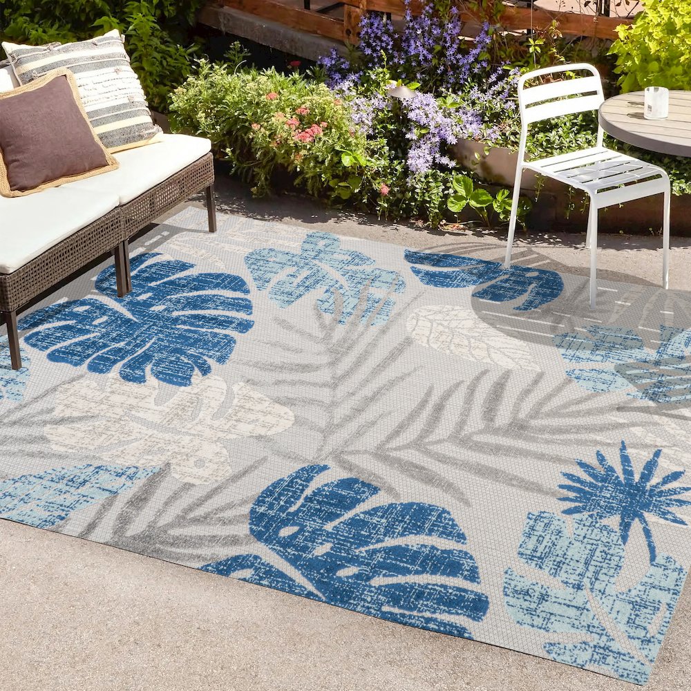 Monstera Tropical Leaf High-Low Indoor/Outdoor Area Rug. Picture 6