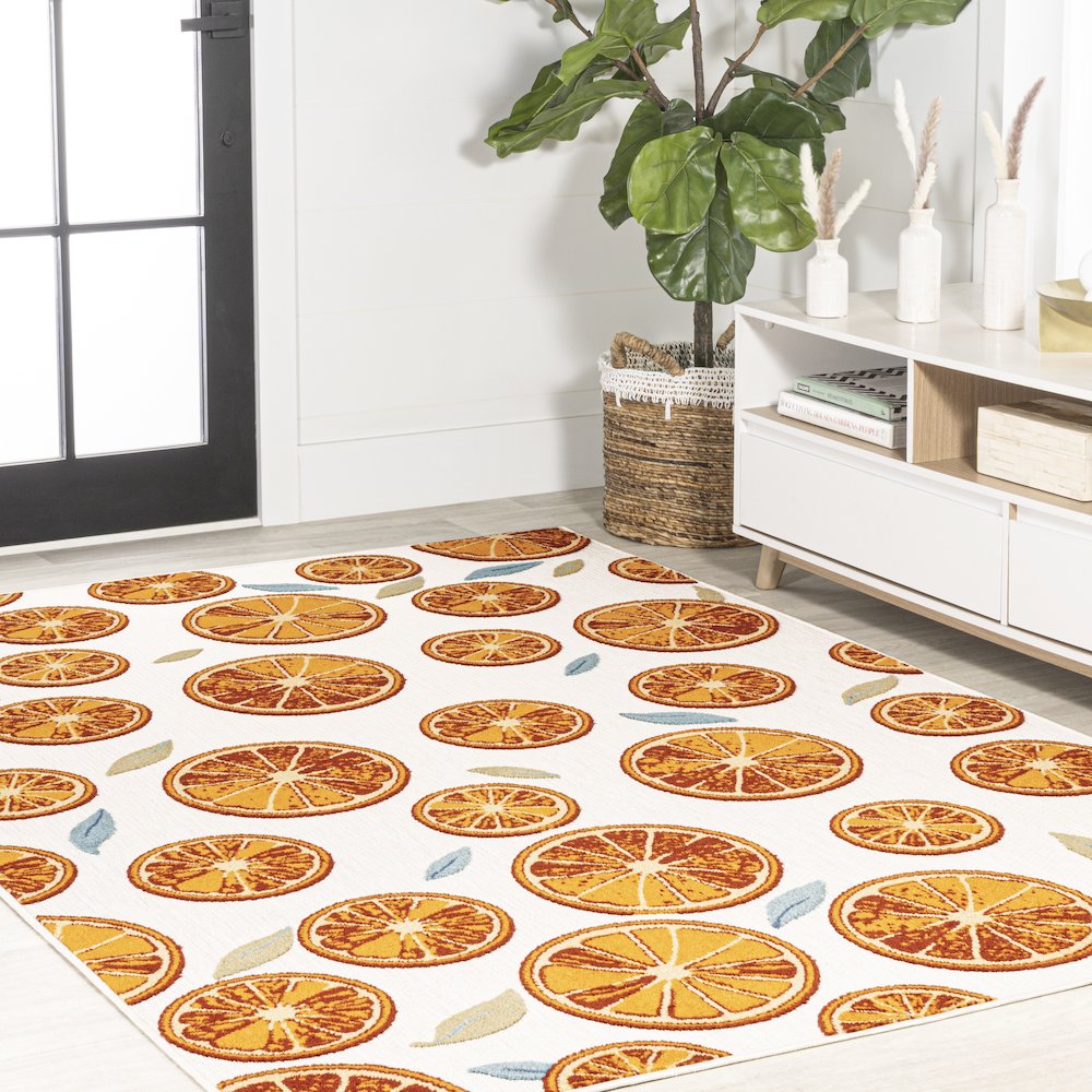 Aranciata Citrus Slice High-Low Indoor/Outdoor Area Rug. Picture 5