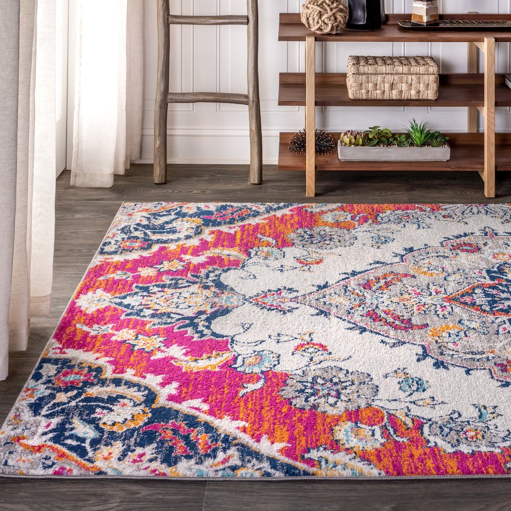 Bright Bohemian Flair Boho Vintage Medallion Area Rug. Picture 3