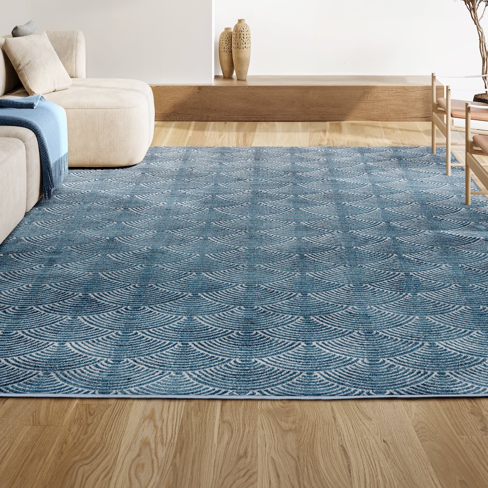 Porter Geometric Art Deco Fan Pattern High-Low Area Rug. Picture 5