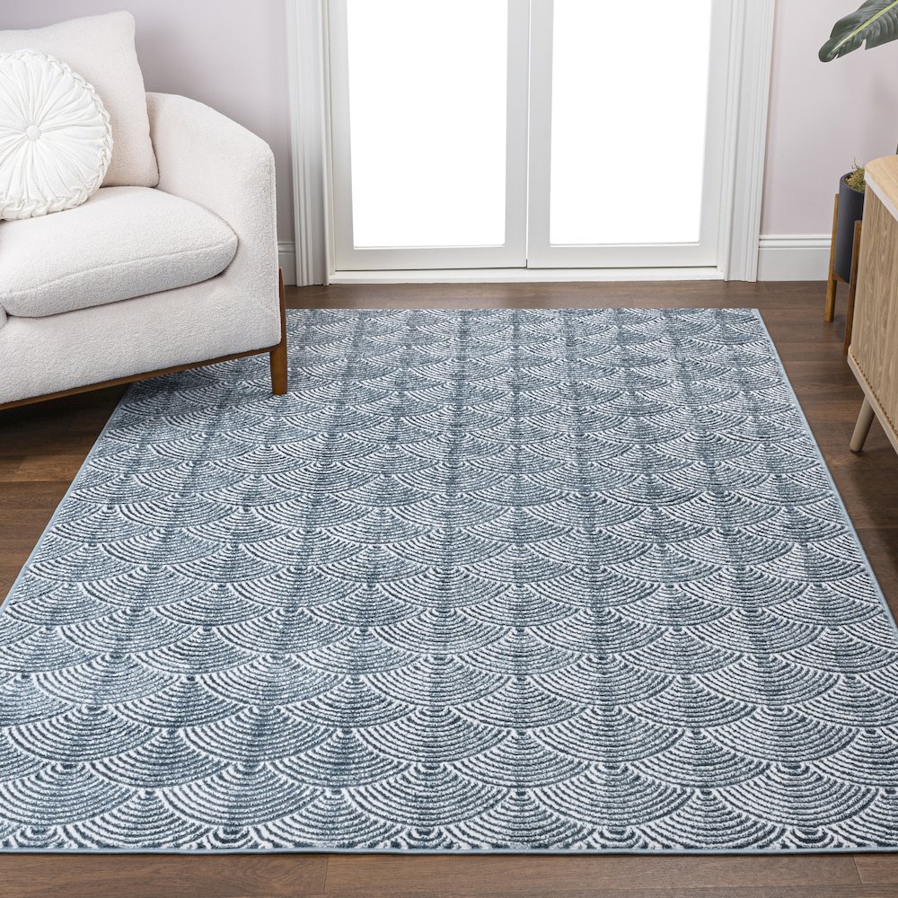 Porter Geometric Art Deco Fan Pattern High-Low Area Rug. Picture 1
