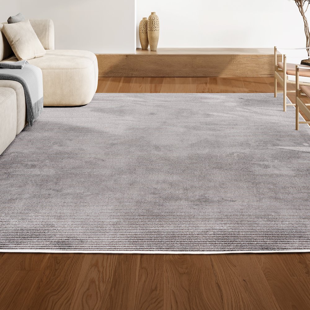 Cole Modern Minimalist Pinstripe High-Low Area Rug. Picture 5