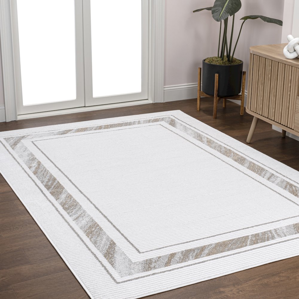 Athens Classic Border Marble Pattern High-Low Area Rug. Picture 2
