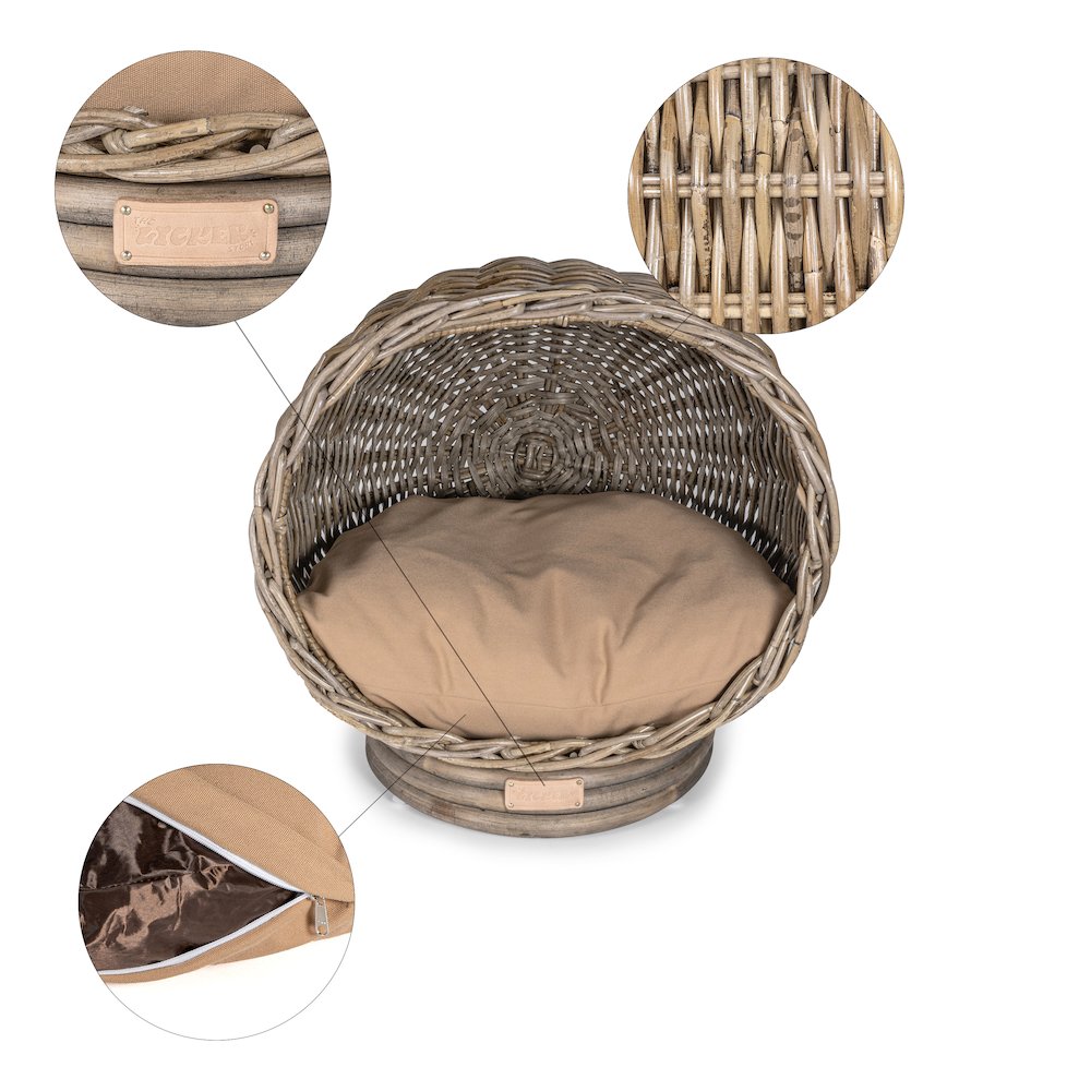 Socket Dome Bohemian Handwoven Rattan Cat Bed With Machine-Washable Cushion. Picture 8