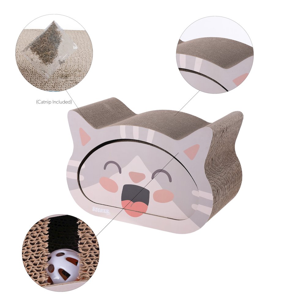 Opal Modern Cardboard Happy Cat Head 2-In-1 Cat Cave Scratcher. Picture 5