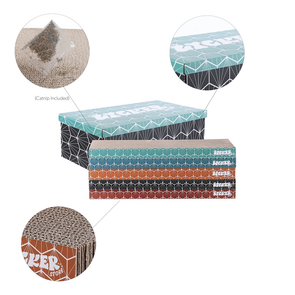 Naomi Modern Cardboard Reversible Cat Scratcher Pad In Box With Catnip. Picture 4