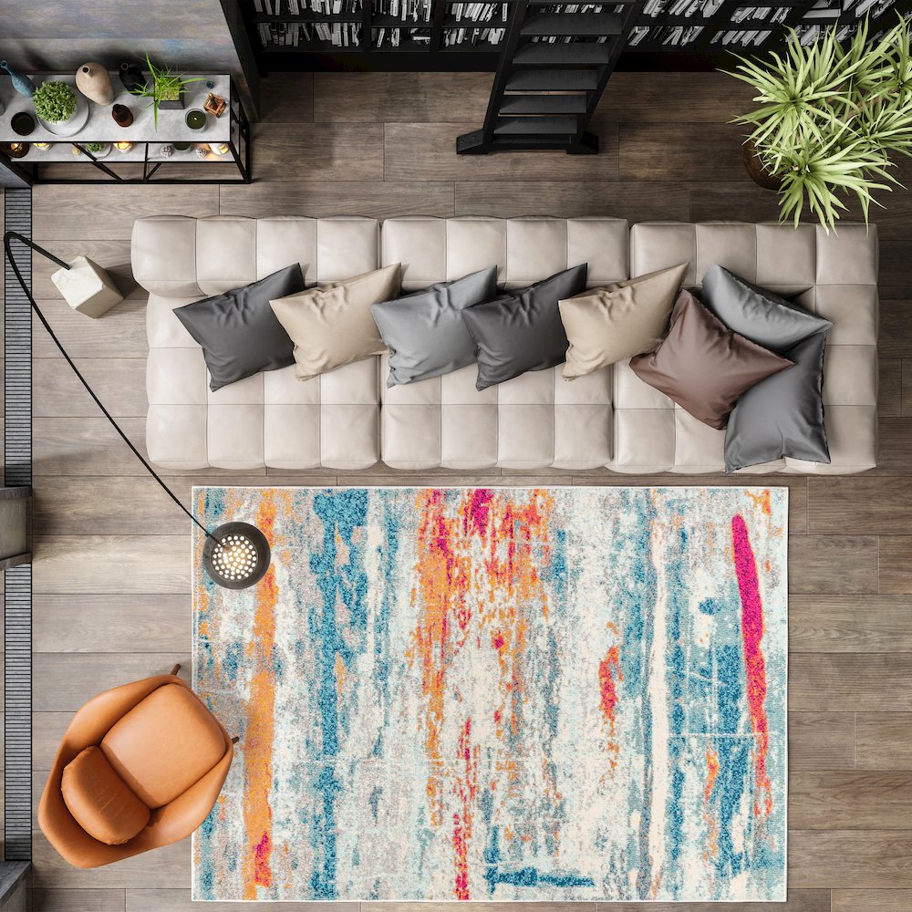 Contemporary Pop Modern Abstract Brushstroke Area Rug. Picture 4