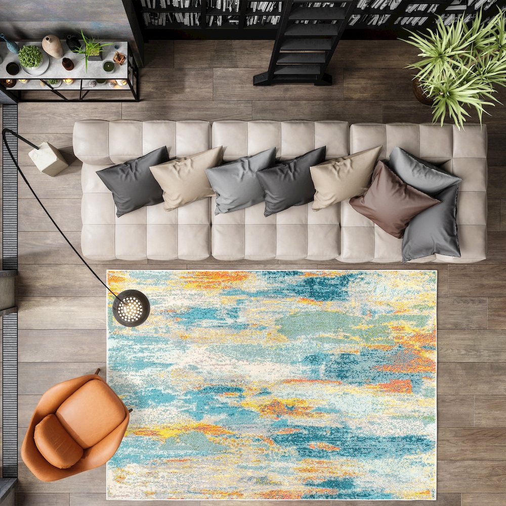 Contemporary Pop Modern Abstract Vintage Waterfall Area Rug. Picture 4