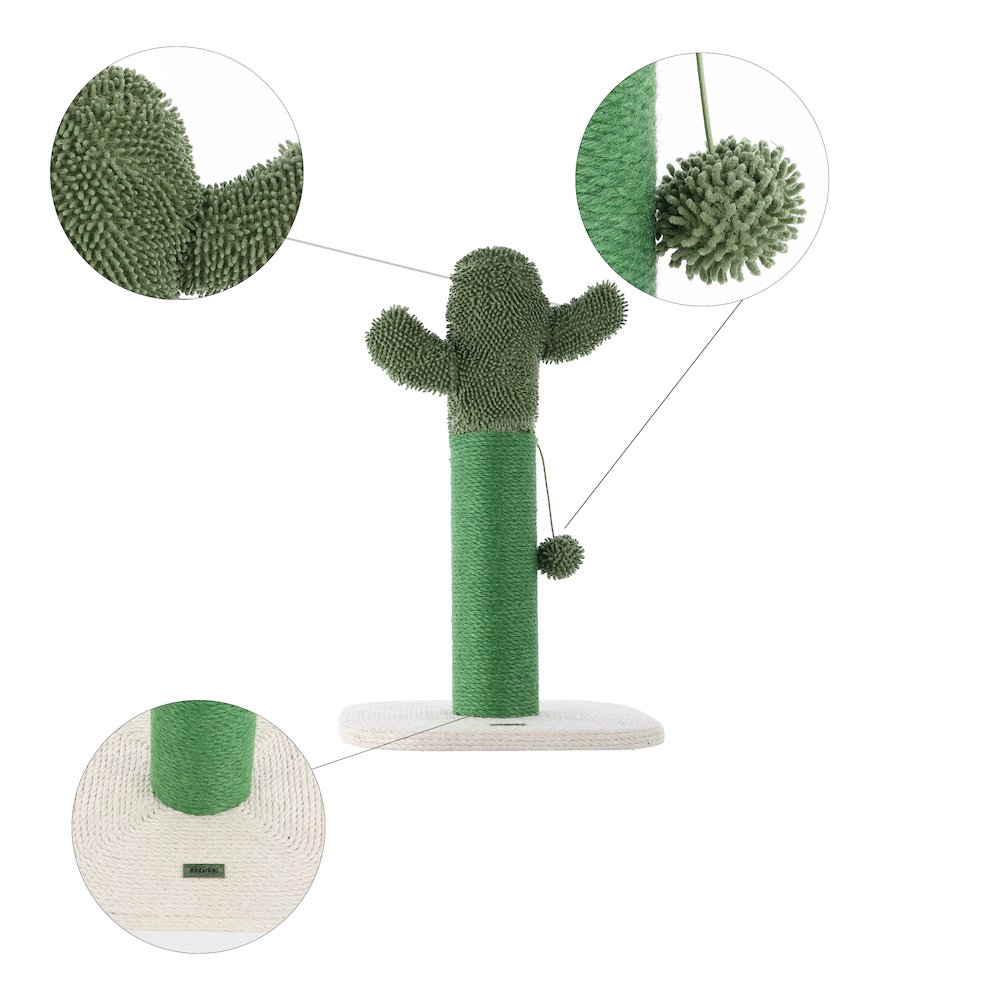 Pecos Modern Jute Cactus Cat Scratching Post With Fuzzy Toy. Picture 5