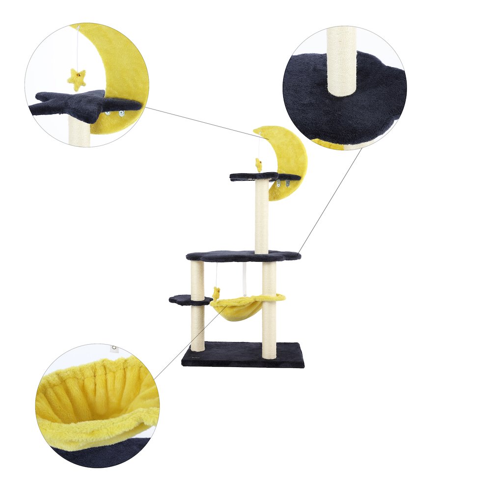 Aurora 3-Tier Modern Sisal Moon And Stars Cat Tree With Scratching Posts. Picture 6