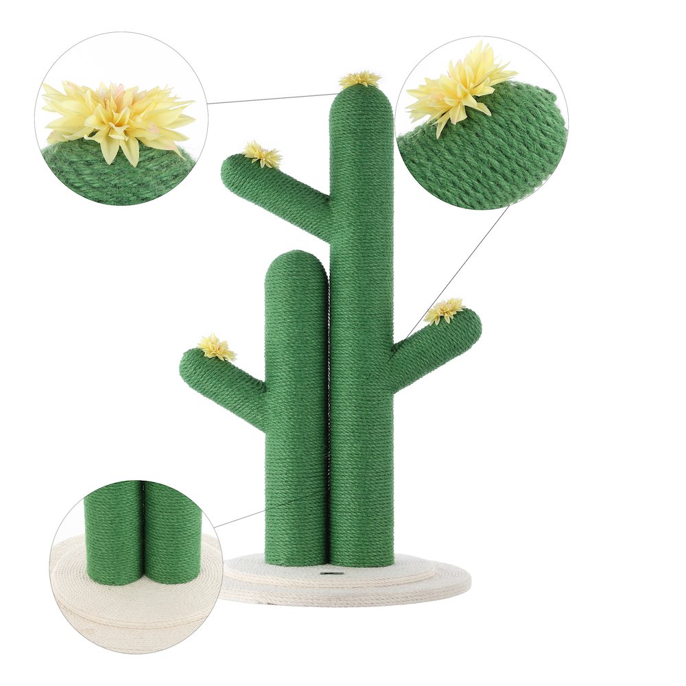 Socorro Modern Jute Double-Cactus Cat Scratching Post With Flower Toys. Picture 5