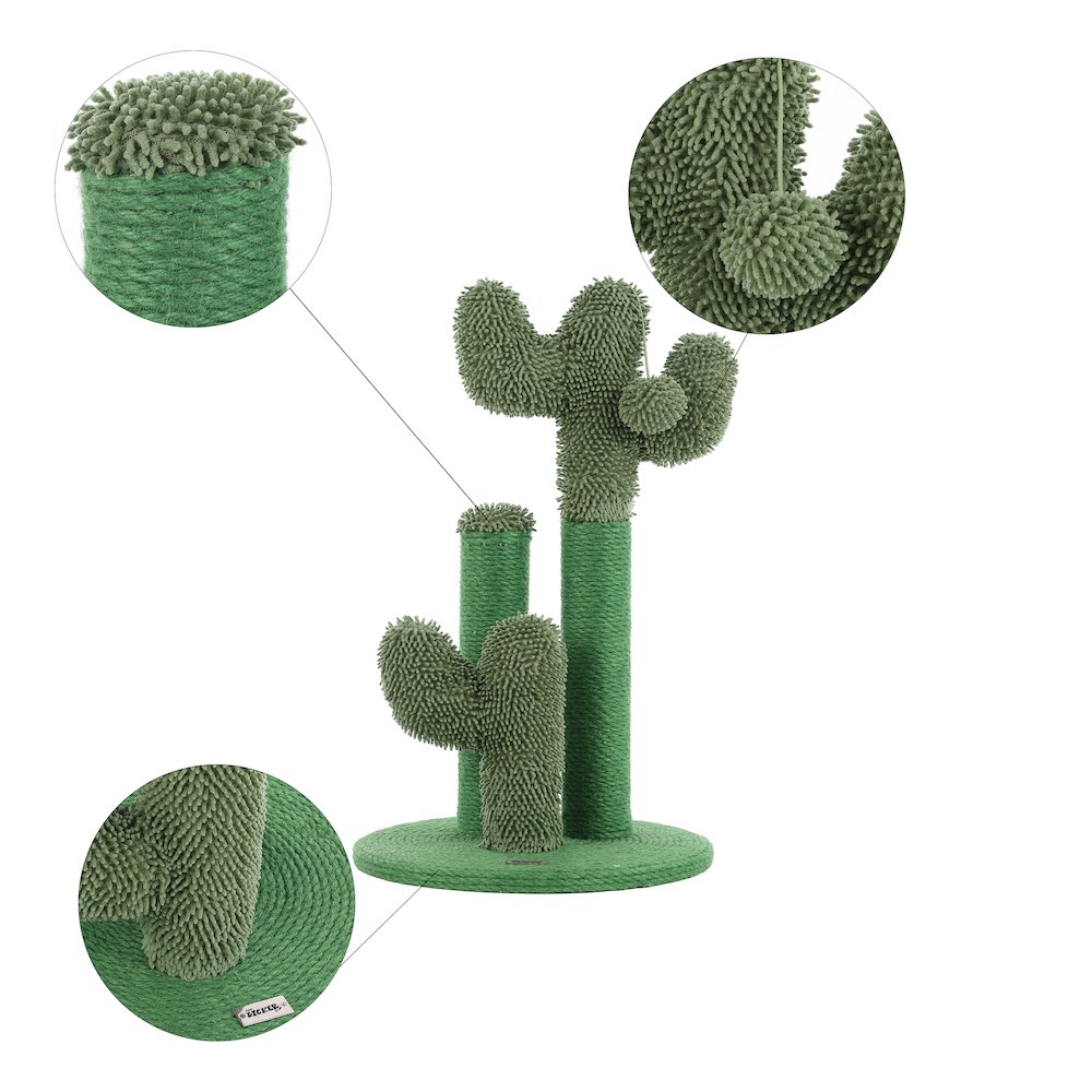 Marfa Modern Jute Triple-Cactus Cat Scratching Post With Fuzzy Toy. Picture 5