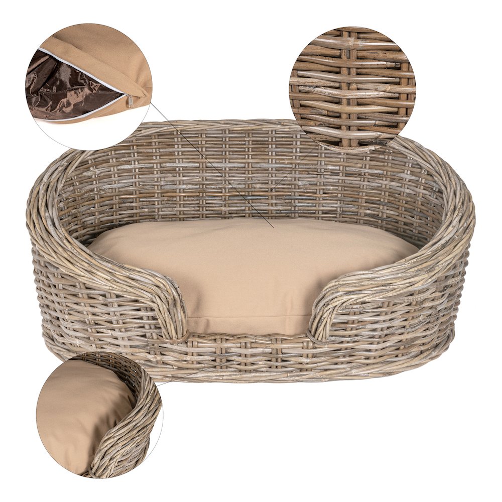 Curvy Classic Handwoven Rattan Dog Bed With Machine-Washable Cushion. Picture 5