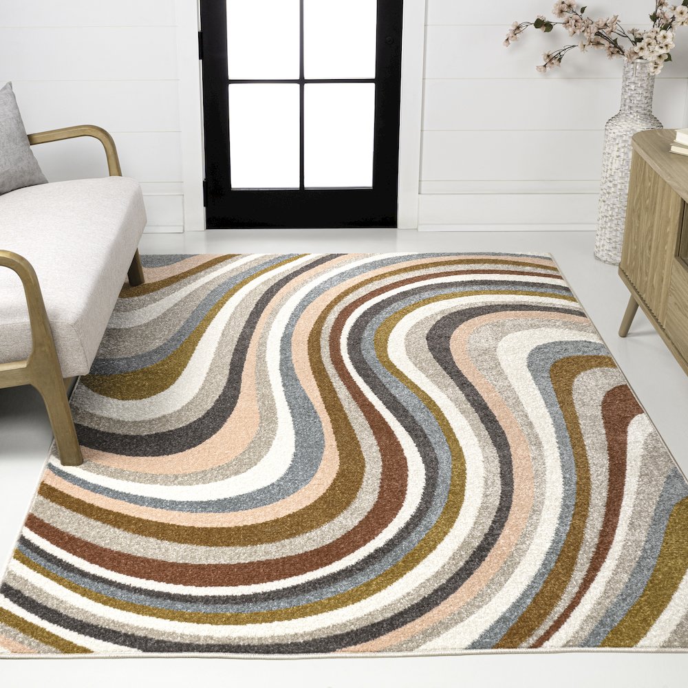 Flow Abstract Swirl Red/Beige/Blue 3 ft. x 5 ft. Area Rug. Picture 2