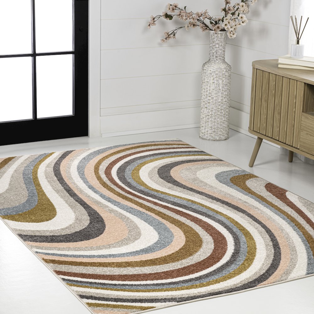 Flow Abstract Swirl Red/Beige/Blue 3 ft. x 5 ft. Area Rug. Picture 3