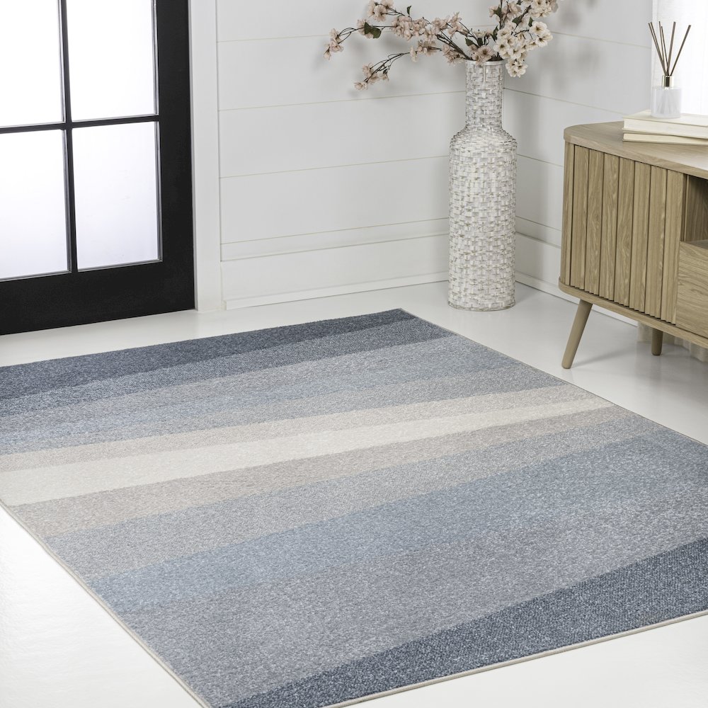 Prism Geometric Striped Blue/Cream/Gray 3 ft. x 5 ft. Area Rug. Picture 3