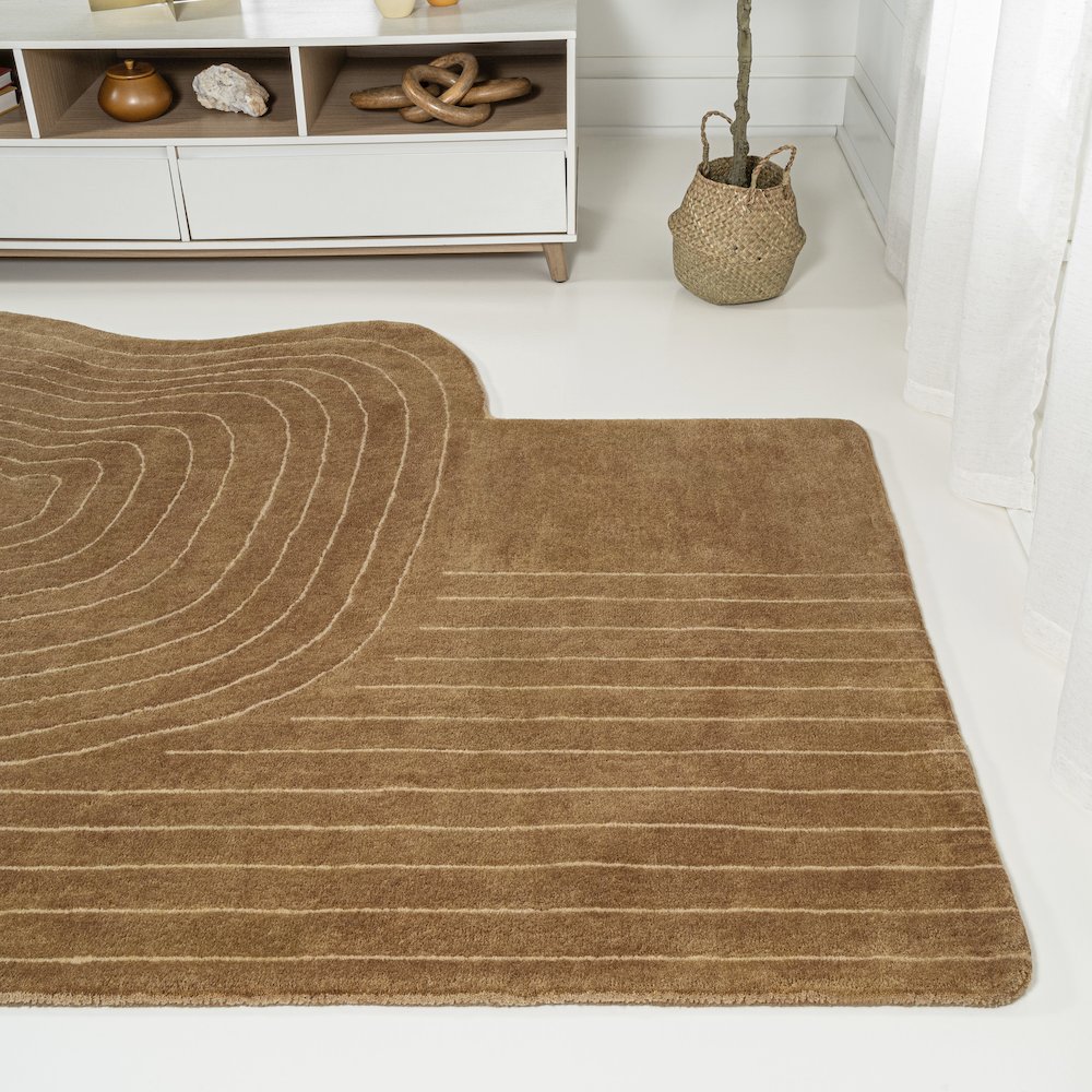 Retro Bohemian Abstract Striped Handwoven Wool Area Rug. Picture 1