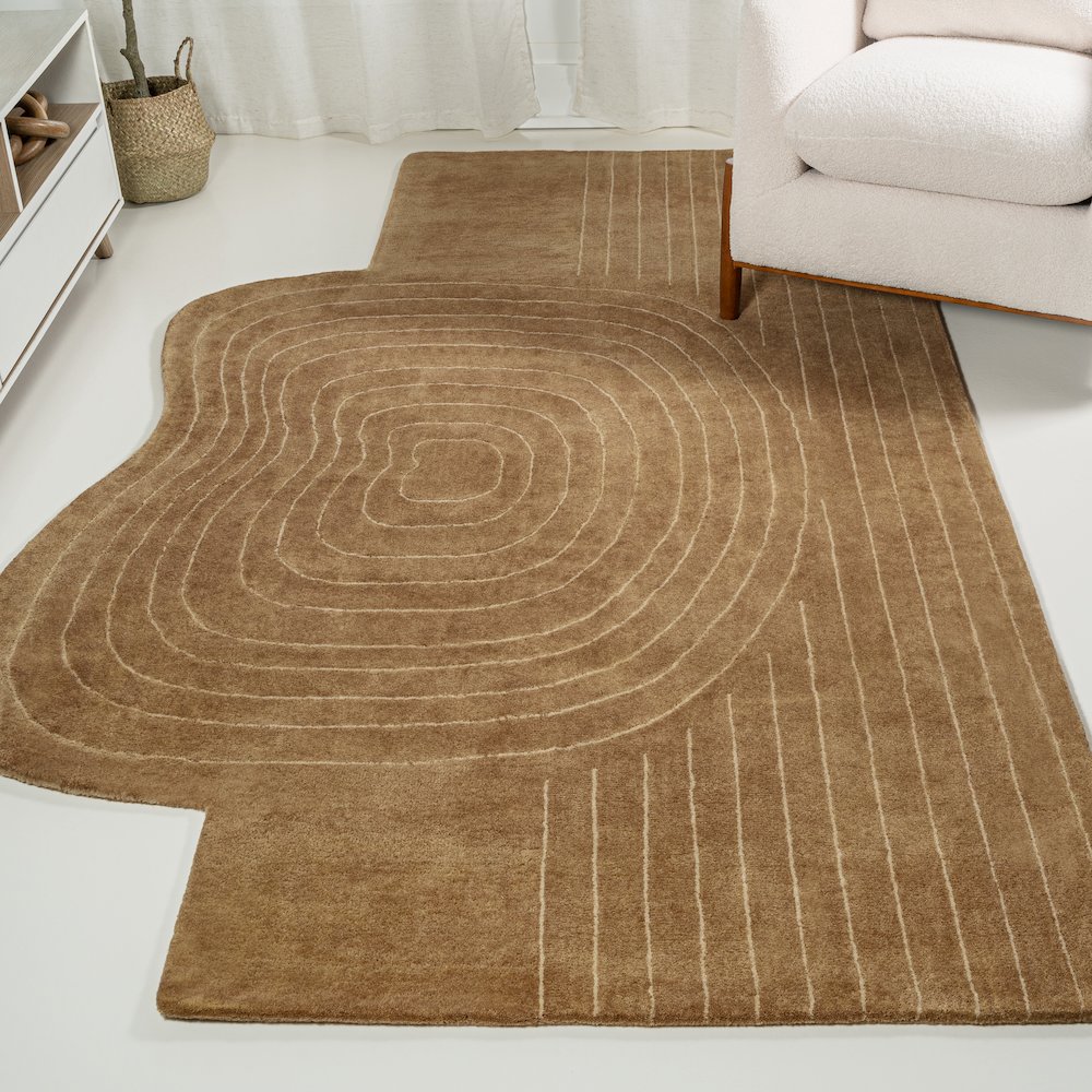 Retro Bohemian Abstract Striped Handwoven Wool Area Rug. Picture 2