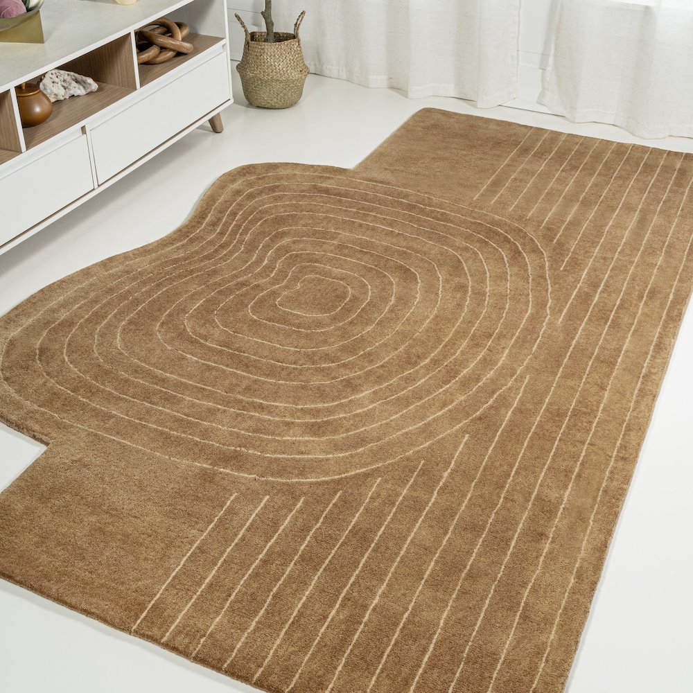Retro Bohemian Abstract Striped Handwoven Wool Area Rug. Picture 3