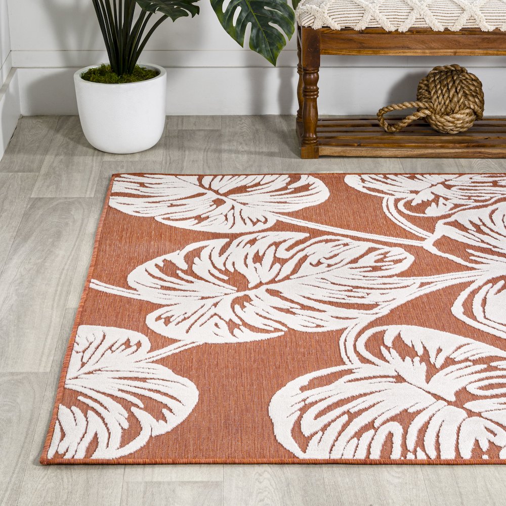 Tobago High-Low Two Tone Monstera Leaf Area Rug. Picture 3