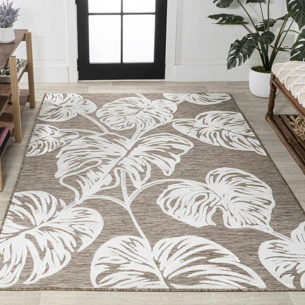 Tobago High-Low Two Tone Monstera Leaf Area Rug. Picture 4