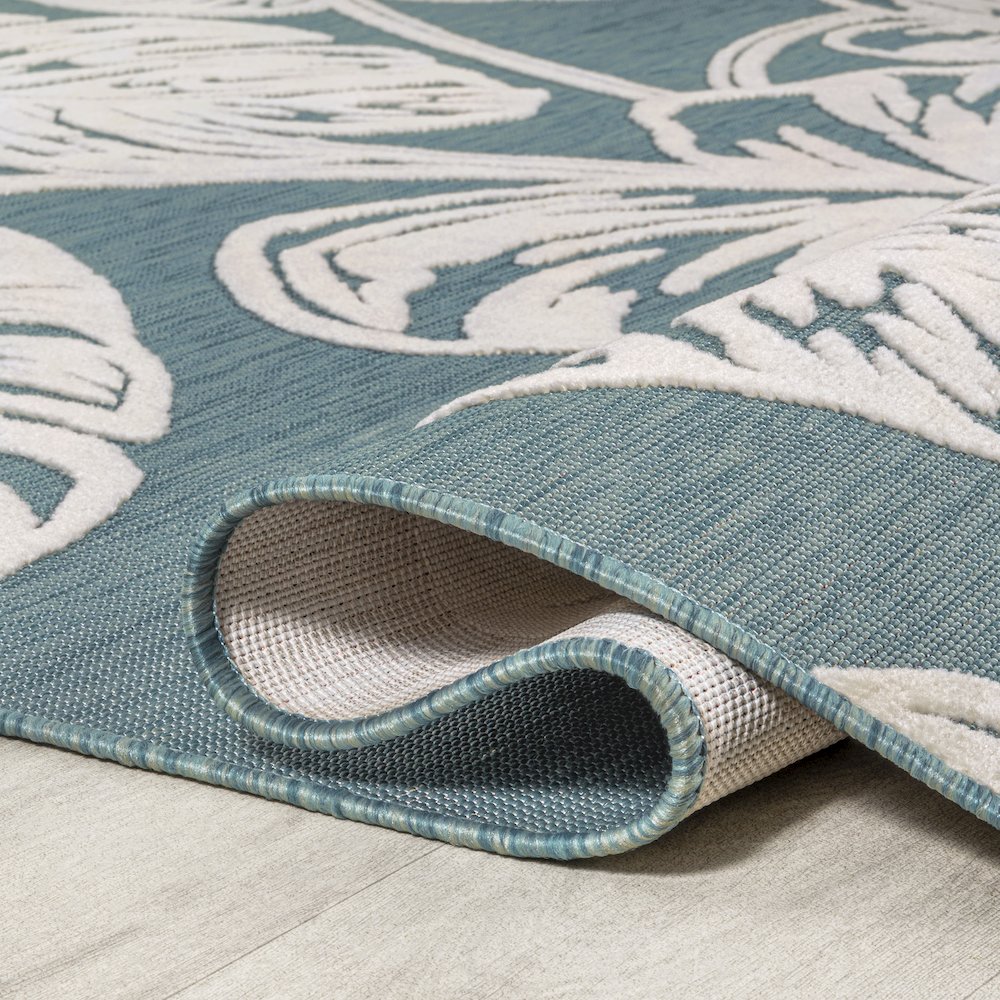 Tobago High-Low Two Tone Monstera Leaf Area Rug. Picture 9