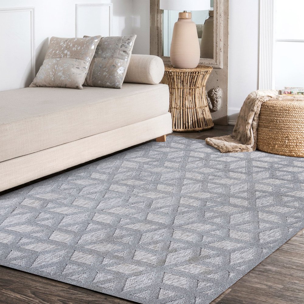 Talaia Neutral Geometric Indoor/Outdoor Area Rug. Picture 16