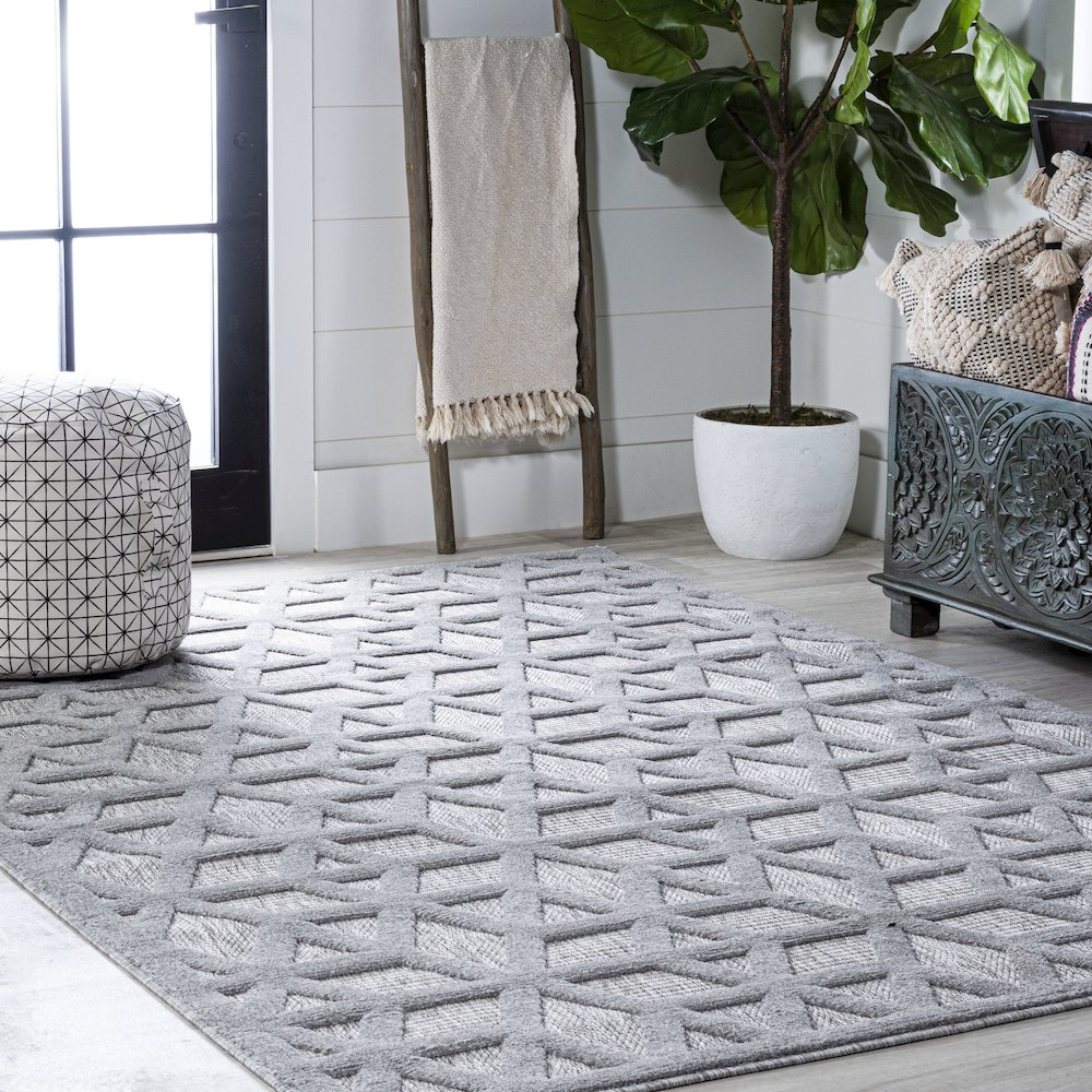 Talaia Neutral Geometric Indoor/Outdoor Area Rug. Picture 2