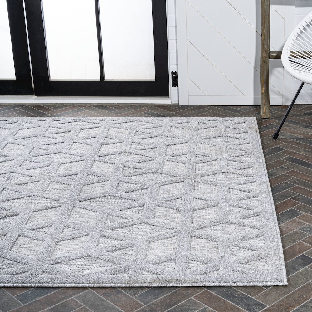Talaia Neutral Geometric Indoor/Outdoor Area Rug. Picture 7