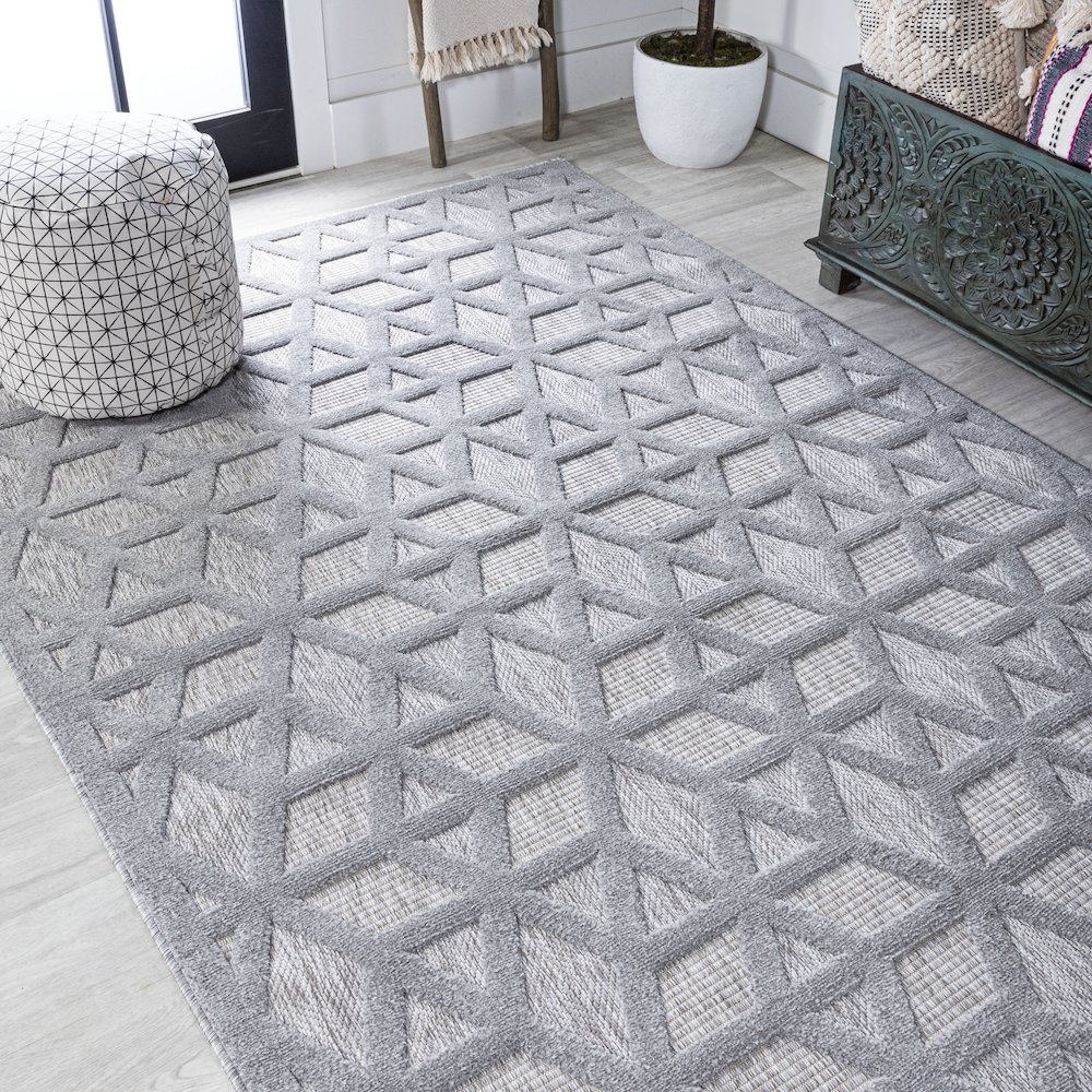 Talaia Neutral Geometric Indoor/Outdoor Area Rug. Picture 4