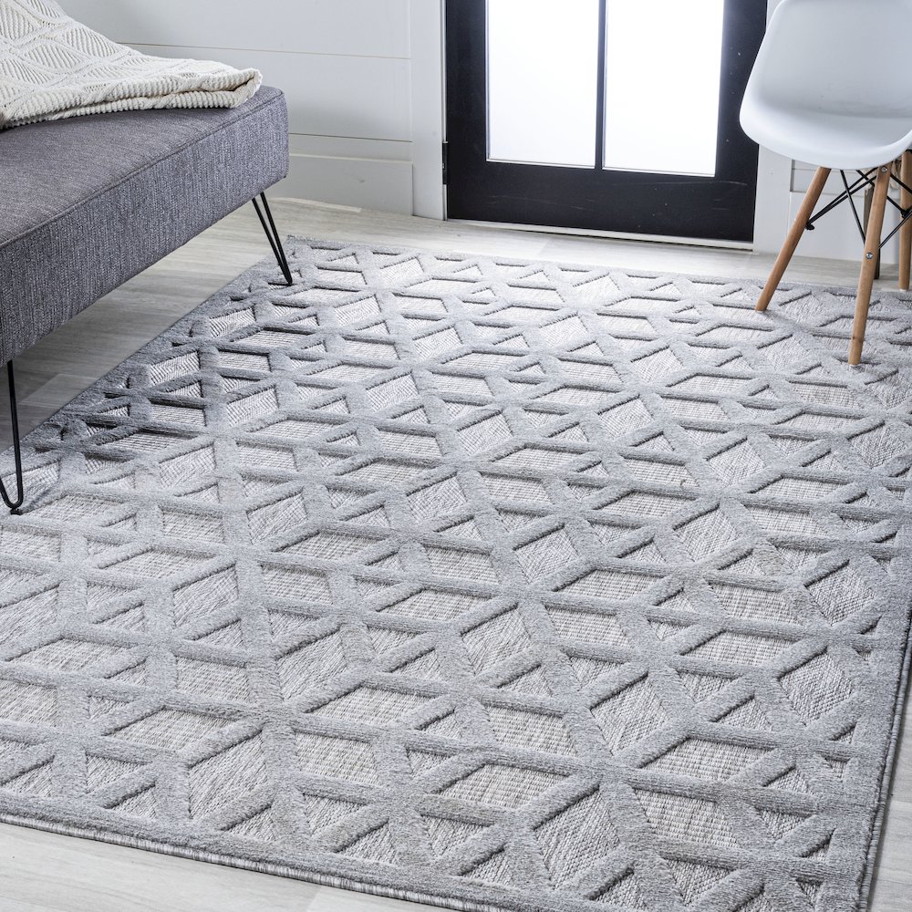Talaia Neutral Geometric Indoor/Outdoor Area Rug. Picture 5