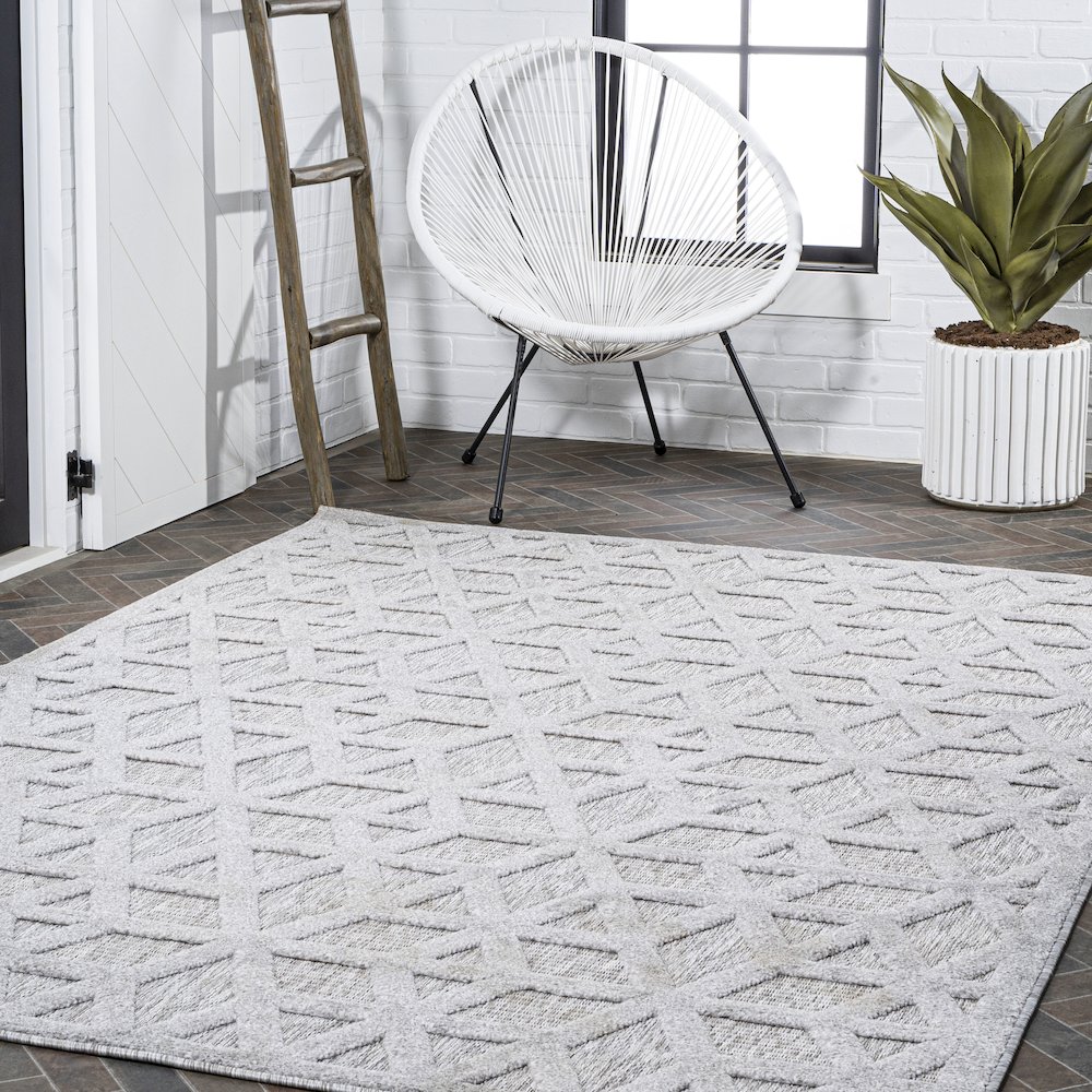 Talaia Neutral Geometric Indoor/Outdoor Area Rug. Picture 9